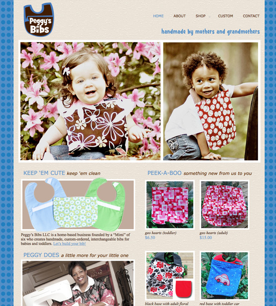 Peggy's Bibs website design